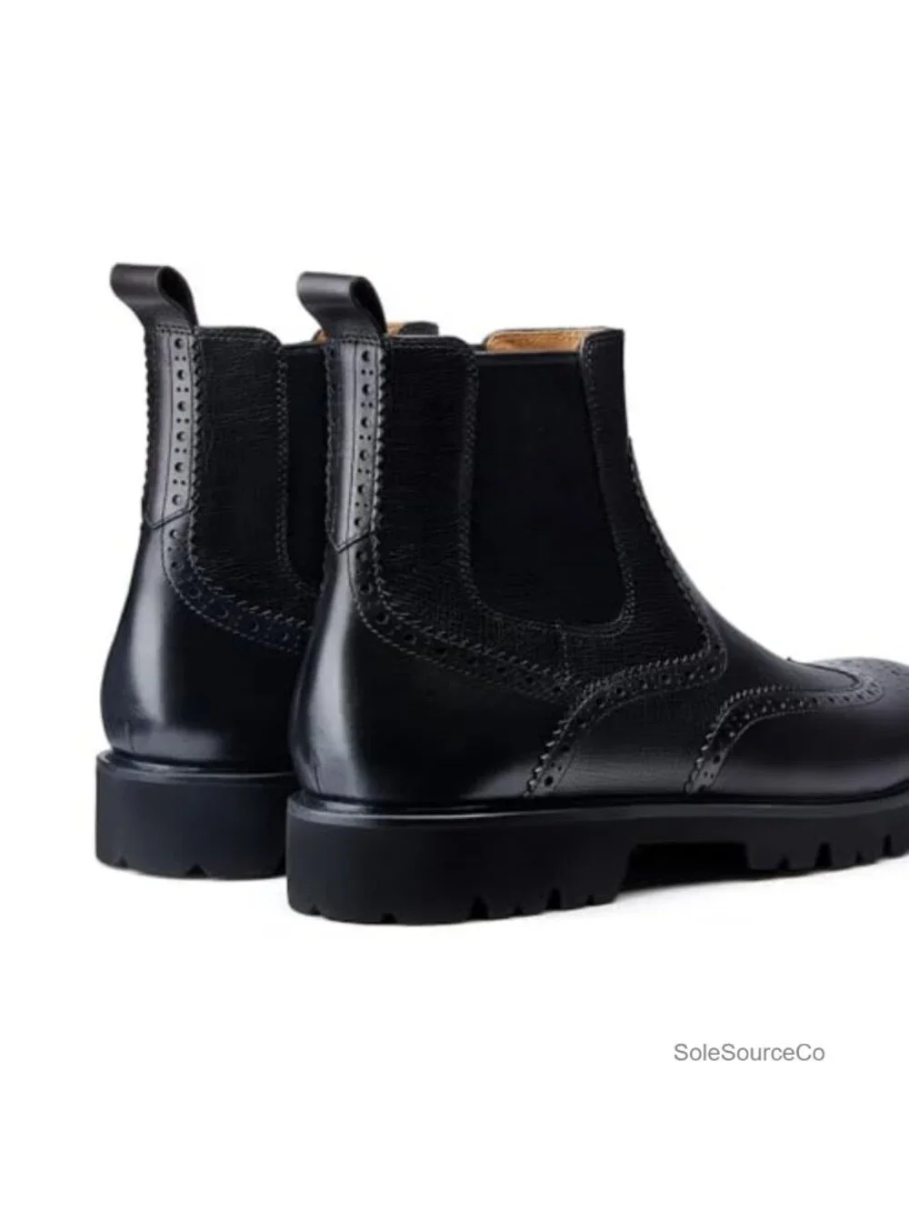 Men's Wingtip Leather Chelsea Dress Boots Pull-On
